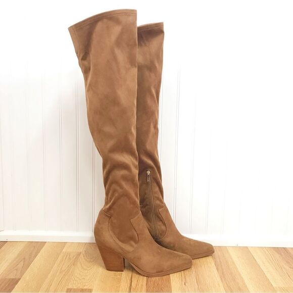 MARC FISHER Brown Suede Over The Knee Boot Chunky Block Heel Western Size‎ 9 New - Picture 2 of 13